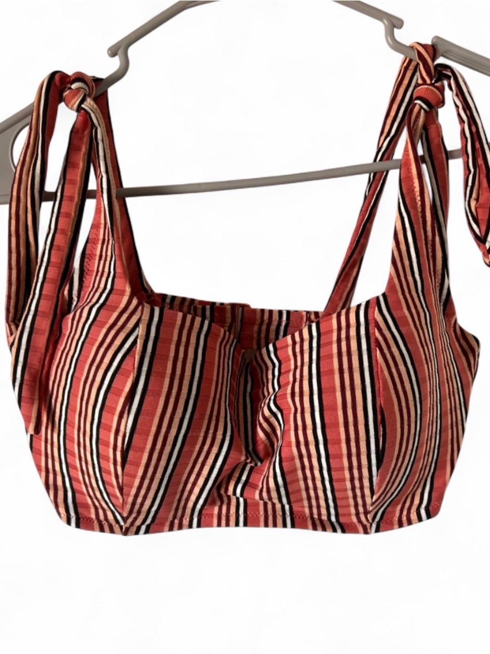 Shade & Shore Bralette Swim Top Underwire 36D Pink Striped Tie Strap Hook & Eye